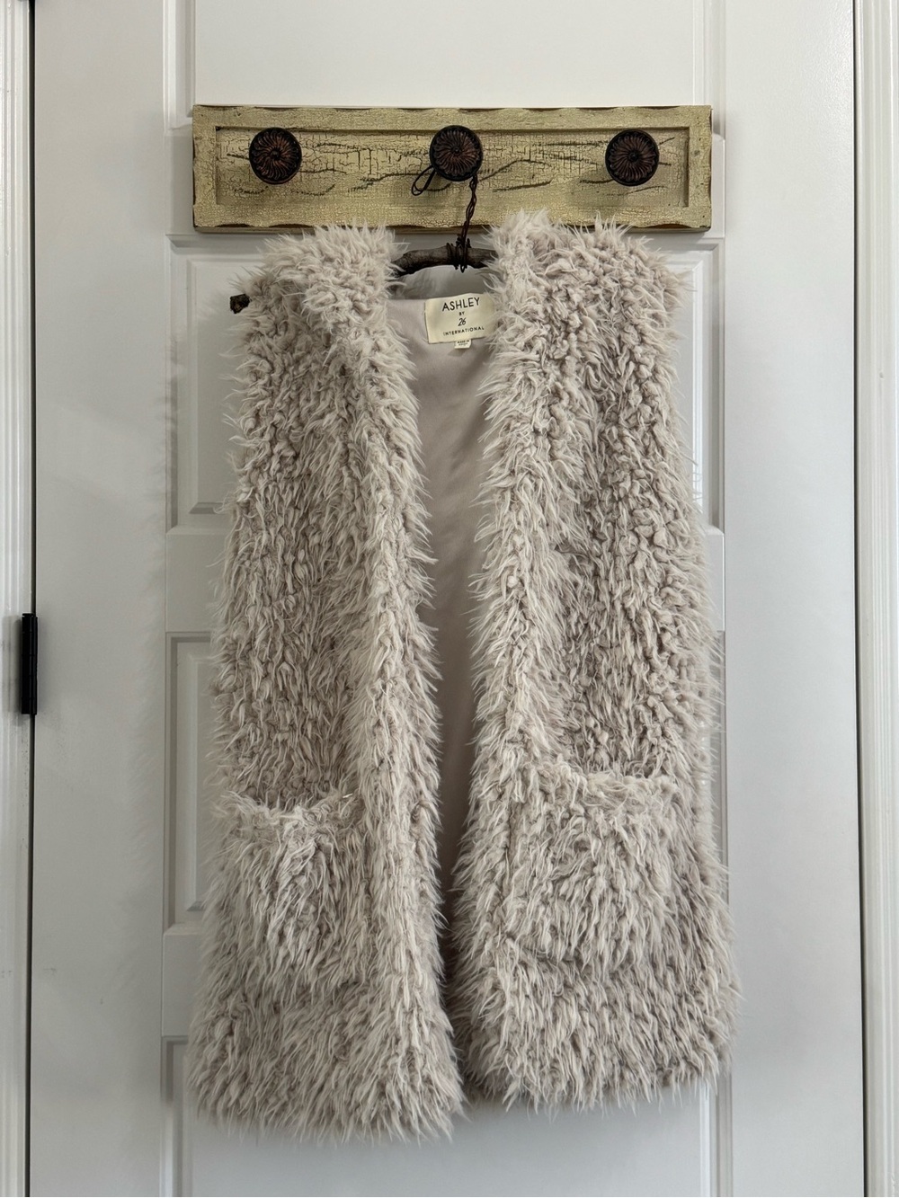 Ashley By 26 International Light Beige Faux Fur Sleeveless Vest